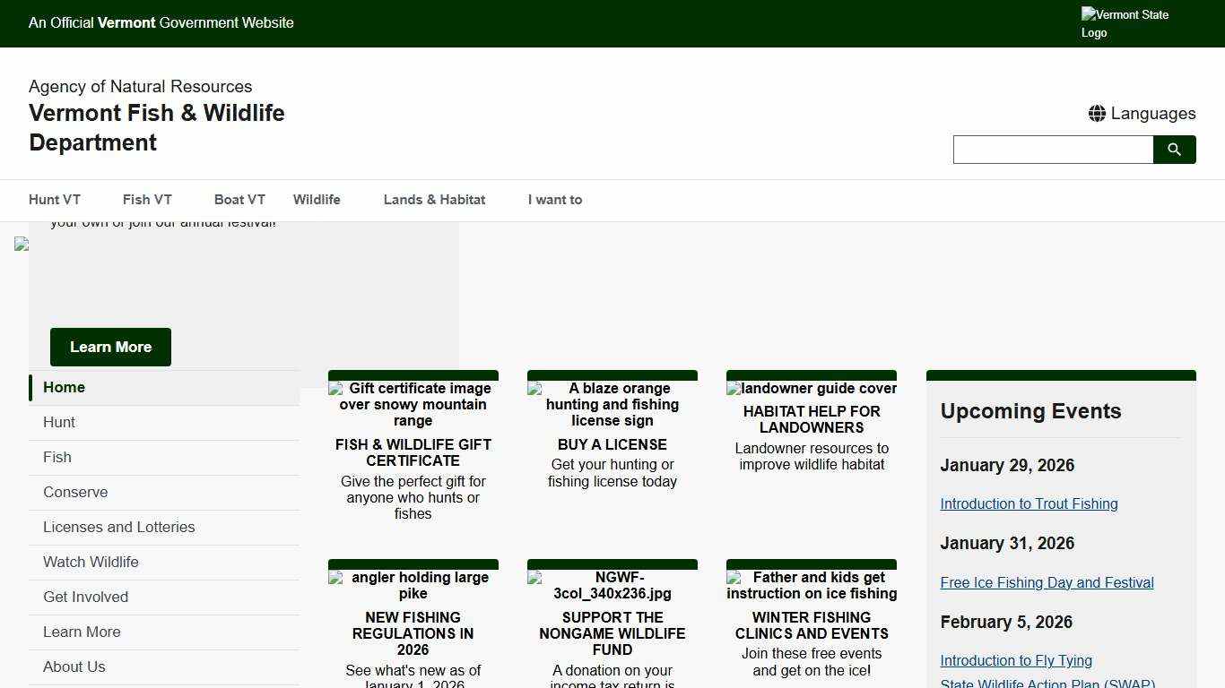 Home Vermont Fish & Wildlife Department